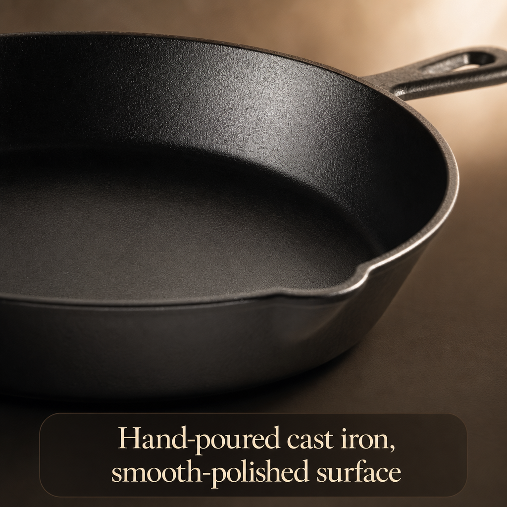 Hand-poured cast iron, smooth-polished surface