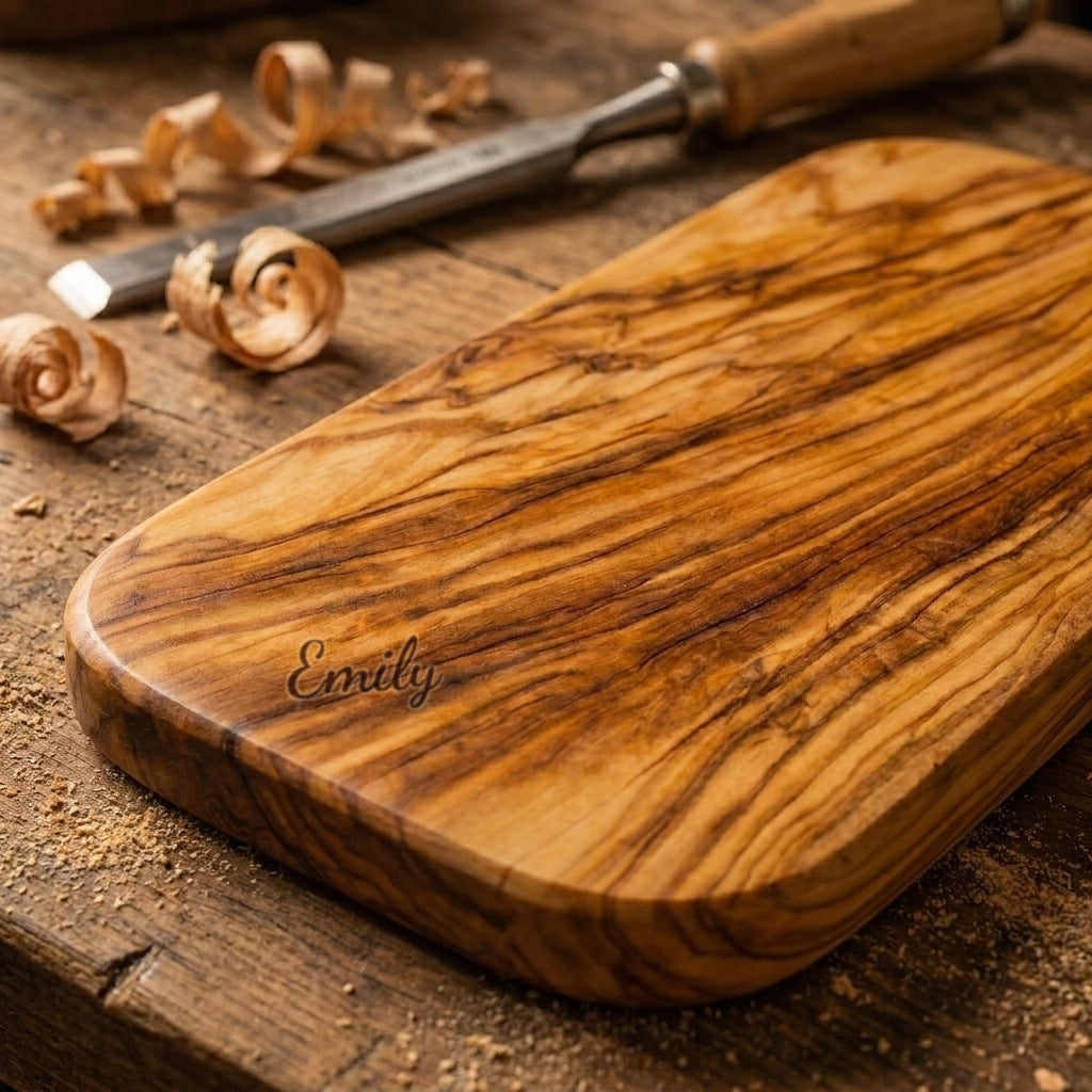 Alba Olive Wood Serving Board, Engraved With a Name
