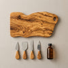 Alba olive wood board with cheese knives and care oil