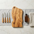 Alba Olive Wood Board + 4 Cheese Knives + Care Oil