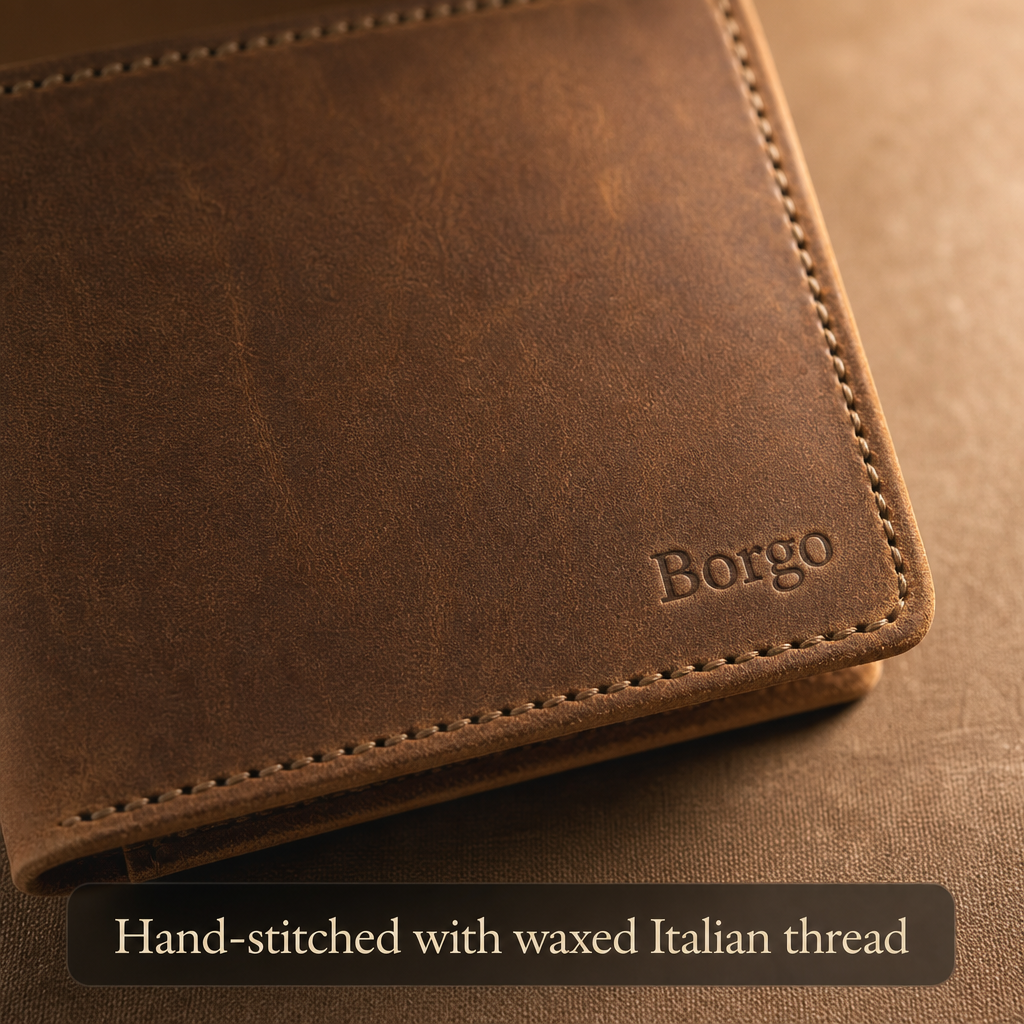 Hand-stitched with waxed Italian thread