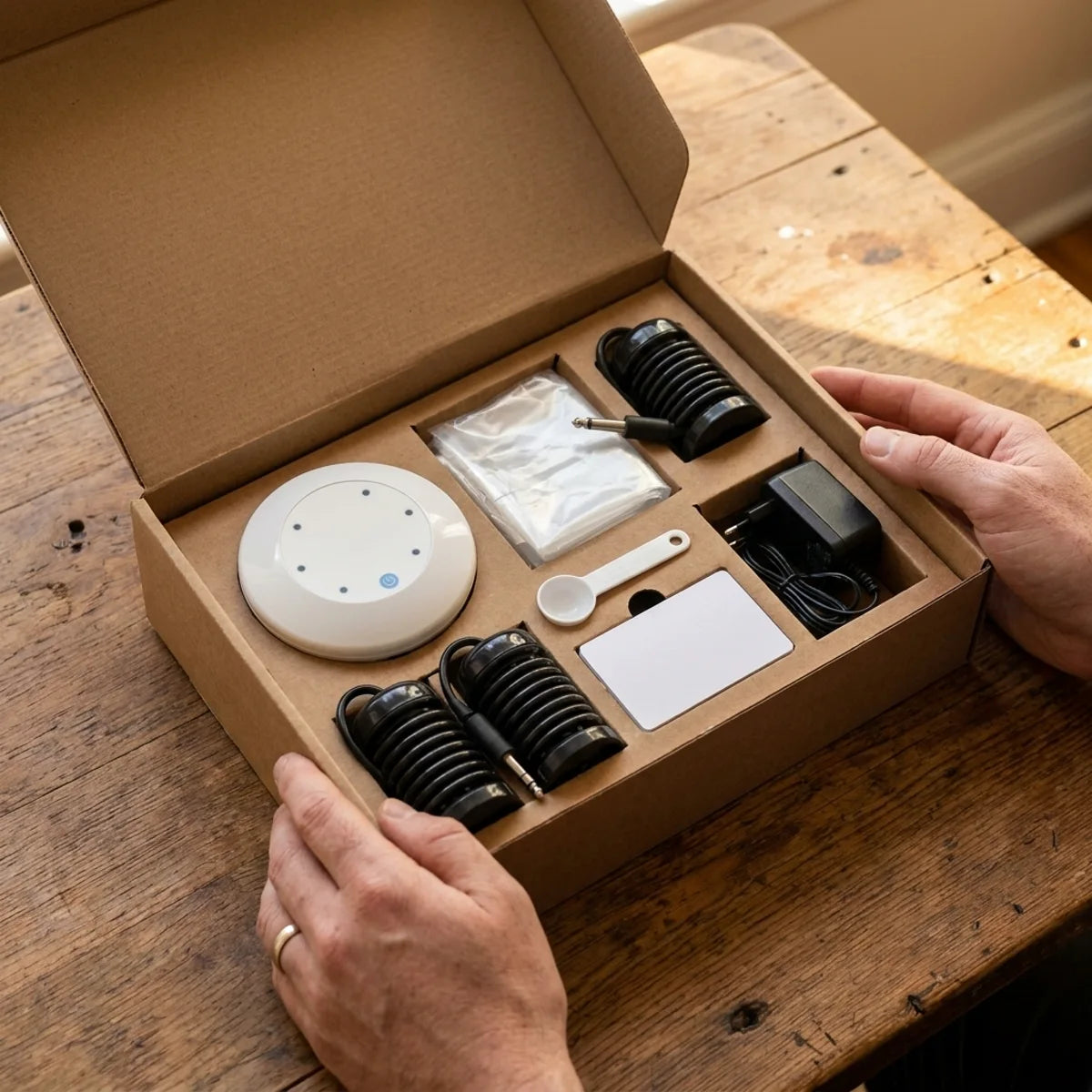 What ships to you: controller, four coils, twenty liners, spoon, adapter and quick-start card