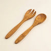 The Alba Olive Wood Serving Set (Fork + Spoon) alone on a plain background